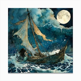 Mermaid In The Moonlight Canvas Print