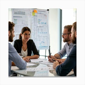 Business Strategy Meeting In Action With A Diverse Group Of Four Adults Two Women And Two Men Stra Canvas Print