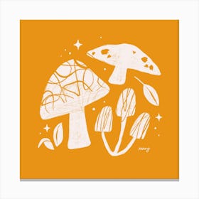 Abstract Mushrooms Yellow Square Canvas Print