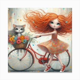 Kitty On A Bike Canvas Print