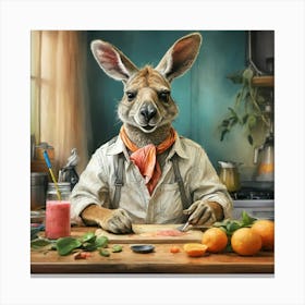 Kangaroo In Kitchen Canvas Print