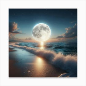 Full Moon On The Beach 3 Canvas Print