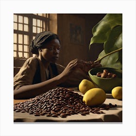 Woman Preparing Coffee Beans Canvas Print