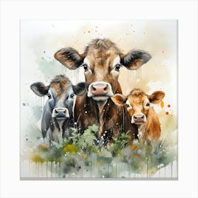 Farmyard Grace Watercolor Cow Canvas Print