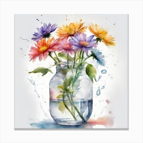 Watercolor Flowers In A Jar 1 Canvas Print