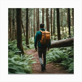 Man Hiking In The Forest Canvas Print