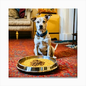 A Photo Of A Dog With A Bowl Of Food In Front Of I (2) Canvas Print