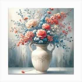Vase Of Flowers Coral and Blue Canvas Print