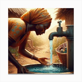 African Woman Drinking Water Canvas Print