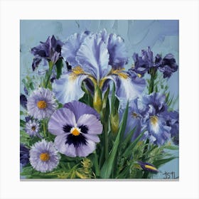 Iris Pansies And Asters Canvas Print