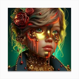 Gold Girl With Roses Canvas Print