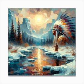 Native American Indian Male By The Stream Abstract 3 Canvas Print
