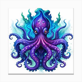 Mystical Purple Octopus With Glowing Tentacles Canvas Print