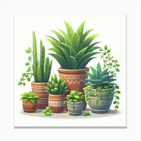 Cactus Plants In Pots Canvas Print