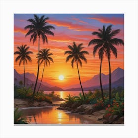 Sunset Palm Trees 5 Canvas Print