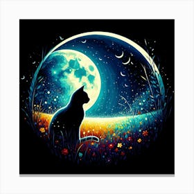 Cat In The Moonlight 8 Canvas Print