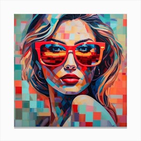 Woman In Red Sunglasses Abstract Canvas Print