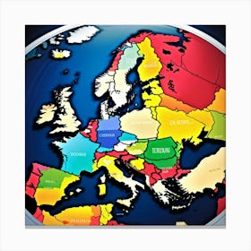 A Digitally Rendered Image Featuring A Circle Encompassing The Continent Of Europe With Each Europe (2) Canvas Print