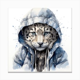 Watercolour Cartoon Snow Leopard In A Hoodie Canvas Print