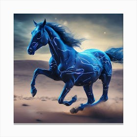 Cyber Blue Lightning Horse Canvas Print