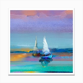 Sailboats At Sunset.Printed wall painting, high-level art. Canvas Print