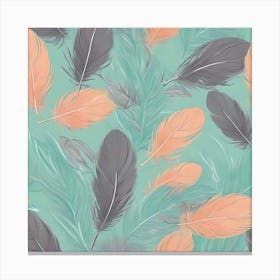 Grey and Peach Feathers on Light Green Background Canvas Print