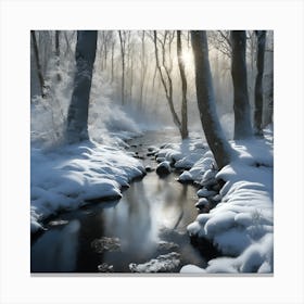 Snow Covered Banks of the Woodland Stream in Winter 2 Canvas Print