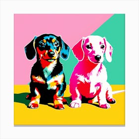 Dachshund Pups, This Contemporary art brings POP Art and Flat Vector Art Together, Colorful Art, Animal Art, Home Decor, Kids Room Decor, Puppy Bank - 154th Canvas Print