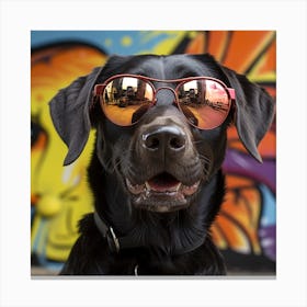 Black Labrador Wearing Sunglasses Canvas Print