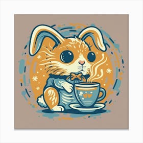 Bunny With A Cup Of Tea Canvas Print