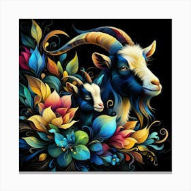 Goat And Flowers 1 Canvas Print