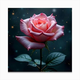 A Surreal Rose With Petals Like Swirling Galaxies Blooming In A Starlit Garden Canvas Print