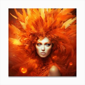 Beautiful Woman With Orange Feathers Photo Canvas Print