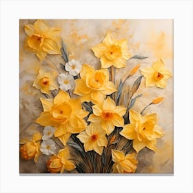 Daffodils Waving Stem Pointed Leaves Yellow Flashes Brown 3 Canvas Print