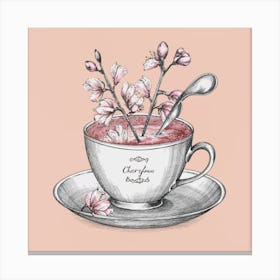 Cherry Blossom Tea In A Cup Canvas Print