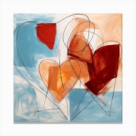 Heart Doodle Sketch Blue & Orange 4 Canvas Print
