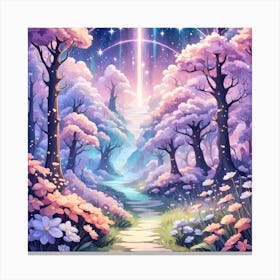 A Fantasy Forest With Twinkling Stars In Pastel Tone Square Composition 212 Canvas Print