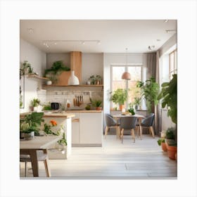 Modern Kitchen With Plants Canvas Print