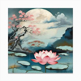 Cherry lotus landscape Canvas Print