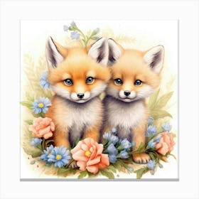 Foxes In Flowers 1 Lienzo