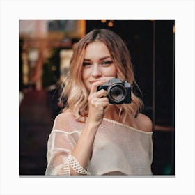 Firefly Young Lady, Posing, Camera, Blurry Effect, Shop Window, Retro Style, Minimal Colors, Soft Fo (10) Canvas Print