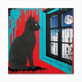 Black cat moon Canvas Print