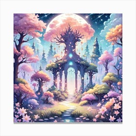 A Fantasy Forest With Twinkling Stars In Pastel Tone Square Composition 388 Canvas Print