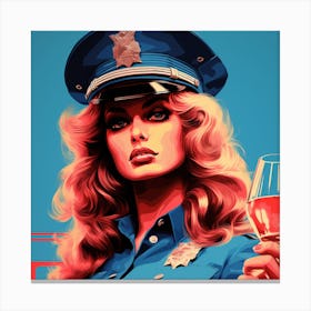 Police Officer Holding A Glass Of Wine Canvas Print