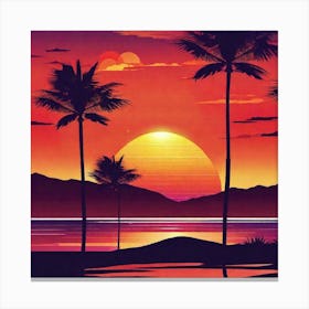 Sunset With Palm Trees 6 Canvas Print