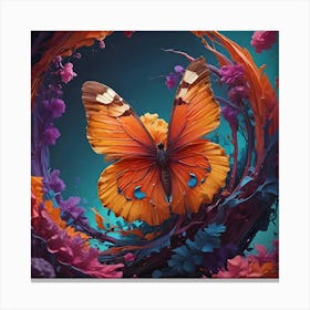 Butterfly In A Flower Canvas Print