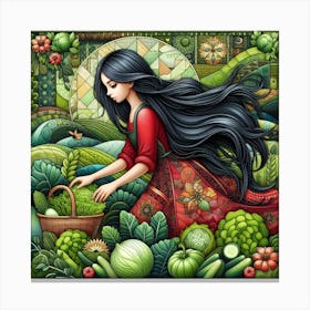 A beautiful young girl in fields Canvas Print