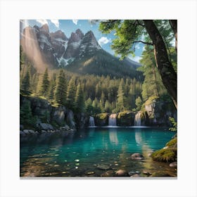 Waterfall In The Mountains Canvas Print