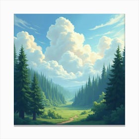 Ethereal Watercolor Clouds Over Ancient Forest 1 Canvas Print