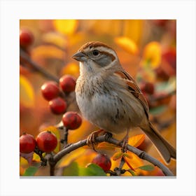 Sparrow In Autumn Canvas Print